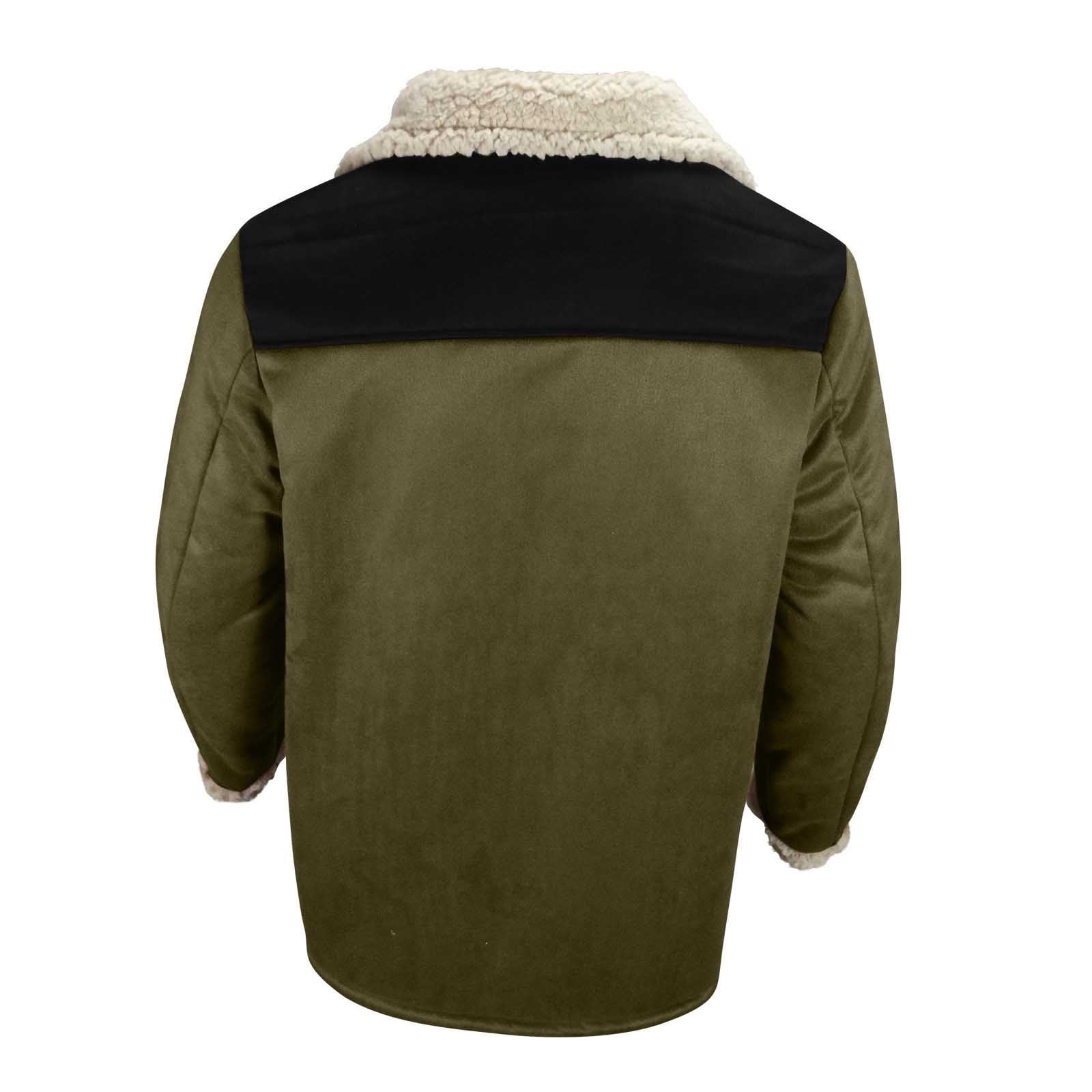 BLTIBY Mens Vintage Suede Jacket Plush Collar 2024 Faux Leather Jackets Men Zip Up Motorcycle Coat Coats Retro Tops Army Green XXL