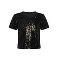 thumbnail image 3 of Zaldita Kids Girls Short Sleeve Sequin Hip Hop Jazz Street Dance Crop Tops Glitter Sparkly Party Shirts Tee Blouse Black 5-6, 3 of 6