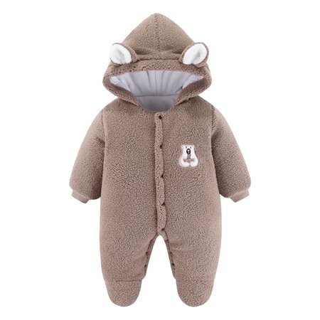 

EHTMSAK Infant Baby Cartoon Hooded Long Sleeve Romper for Girl Boy Winter Warm Clothes Embroidery Jumpsuit Coffee 3M-12M 73