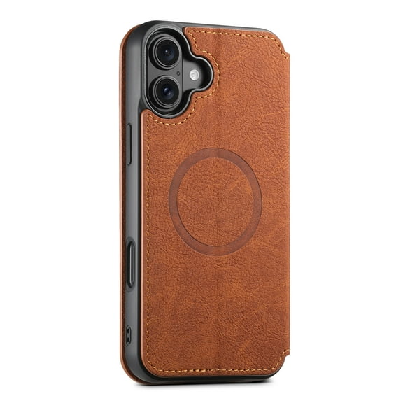 ELEHOLD for iPhone 16 Retro Wallet Case Premium Leather with Card Slots Kickstand Function Magnetic Absorption Compatible with MagSafe Charging Shockproof Protective Case for iPhone 16,Khaki
