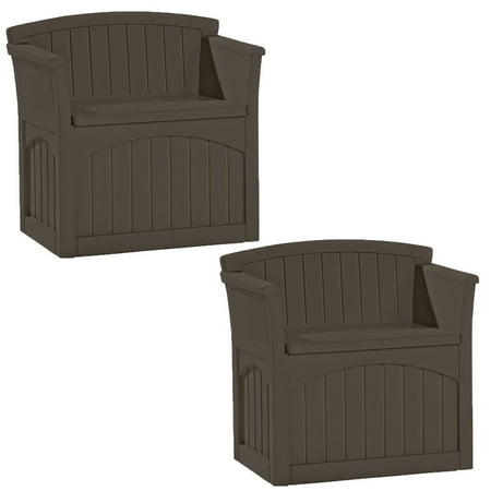 Outdoor Patio Storage Bench - Suncast 31 Gallon Patio Seat Outdoor Storage and Bench Chair, Java (2 Pack)