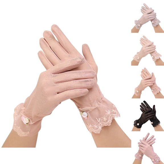 Bmisegm Gloves for Women Black Short Lace Ice Silk Anti Breathable Touchscreen Sunscreen Driving Mittens Pink