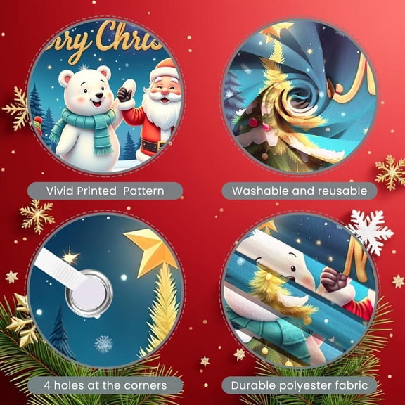 Festive Design Merry Christmas Banner Snowy Theme Holiday Decoration Cartoon Characters for Holiday Party Winter Celebration Indoor Decoration
