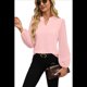 thumbnail image 3 of Blusas Elegantes e Informales para Mujer, con Mangas Largas Transparentes y Cuello en V, Holgadas y Vaporosas de para el Trabajo y la Oficina. Rosa S, 3 of 9