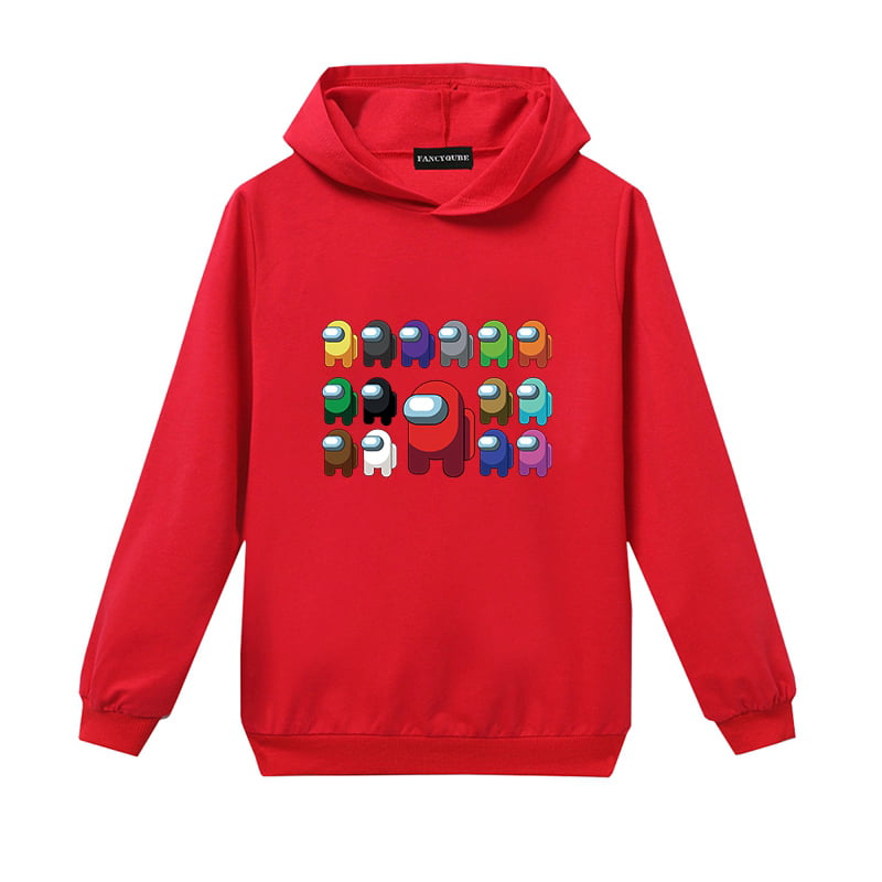 Height:100-160cm Hooded Long Sleeve Sweatshirt Top Among Us Merch Game Clothes Pullover Jumper Cosplay Costume Kids Among Us 3D Printing Hoodie for Boys Girls Teenager 
