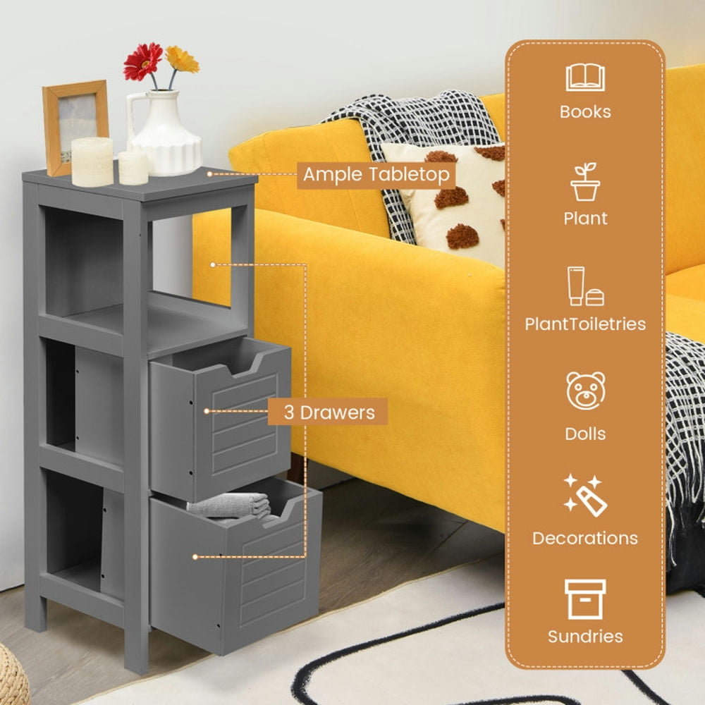 Finihen Storage Cabinet, Floor Cabinet, Bathroom Wooden Floor Cabinet Multifunction Storage Rack Stand Organizer, for Bathroom, Living Room, Bedroom, Kitchen, Gray