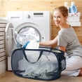 thumbnail image 2 of Kiibsot Strong Mesh Pop Up Laundry Basket, Collapsible Laundry Hamper with Side Pocket, Foldable Clothes Hamper with Durable Reinforced Handles for Laundry, Bathroom, Kids Room, Dorm or Travel, 2 of 7