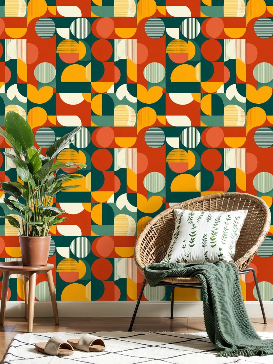 Peel and Stick Wallpaper 17.7in x 9.8ft Geometric mid century modern seamless 60 s 70 s minimalist Contact Paper Vinyl Waterproof Self Adhesive Wall Paper for Bedroom Shelf Cabinet Renter Friendly