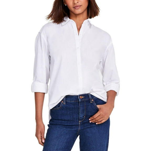 Gloria Vanderbilt Womens Amanda Striped Collared Button-Down Top