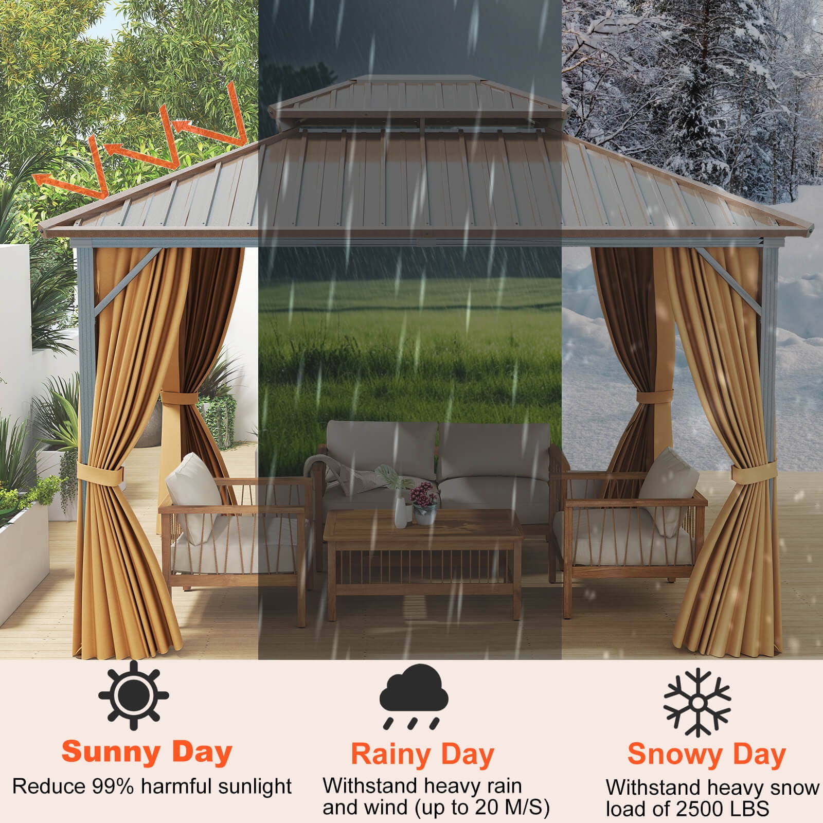 Costway 12 X 10 FT Hardtop Gazebo with  Netting Heavy-Duty Double-Roof Galvanized Metal Top