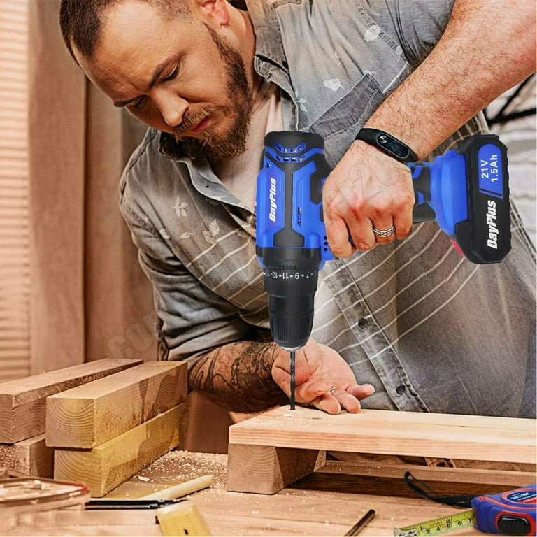 Dayplus 21V Cordless Drill 3 8 Electric Impact Drill w 29PCS Bits Set Battery Walmart