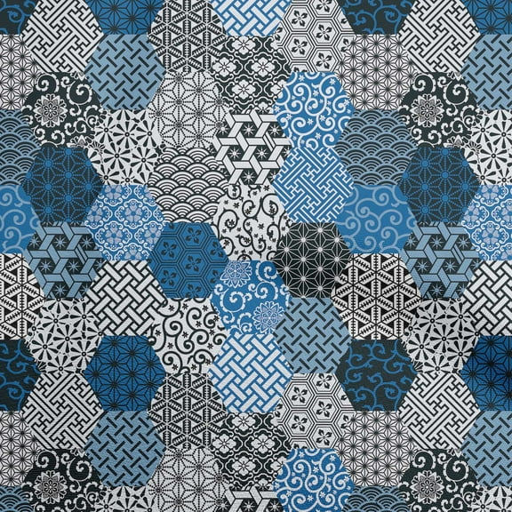 oneOone Polyester Lycra Blue Fabric Geometric Diy Clothing Quilting Fabric Print Fabric By Yard 56 Inch Wide