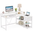 thumbnail image 4 of Fnova 55" Desk with Drawer, Modern Reversible L Shaped Table, Corner Computer Desk with Storage Shelves and Monitor Stand for Home Office, 4 of 19