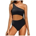thumbnail image 1 of Womens Bikini Swimsuits One Shoulder Bathing Suits Full Coverage Keyhole Solid Tankinis Swimwear for Women Black, 1 of 4