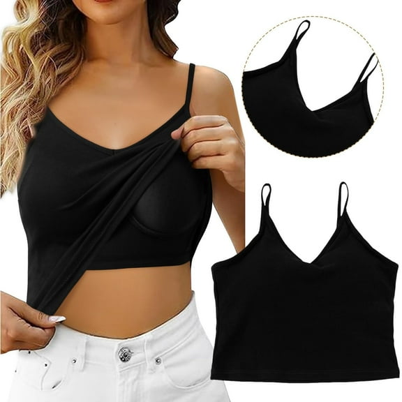 Summer Tops, Ladies V Neck Camisole Tank Tops With Built In Bras Underwear Heart Shirts For Women Denim Workout Tops Trendy Plus Size Dressy Tops Blouses Casual Tops Leggings (S, Black) ZMTing