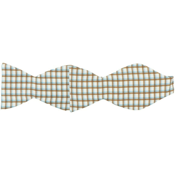 Carrot and Gibbs Men's Ivory / Brown Carolina Blue Plaid Bow Tie - One Size