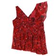 thumbnail image 2 of bar III Womens Ruffled Printed Knit Blouse, Red, Small, 2 of 2