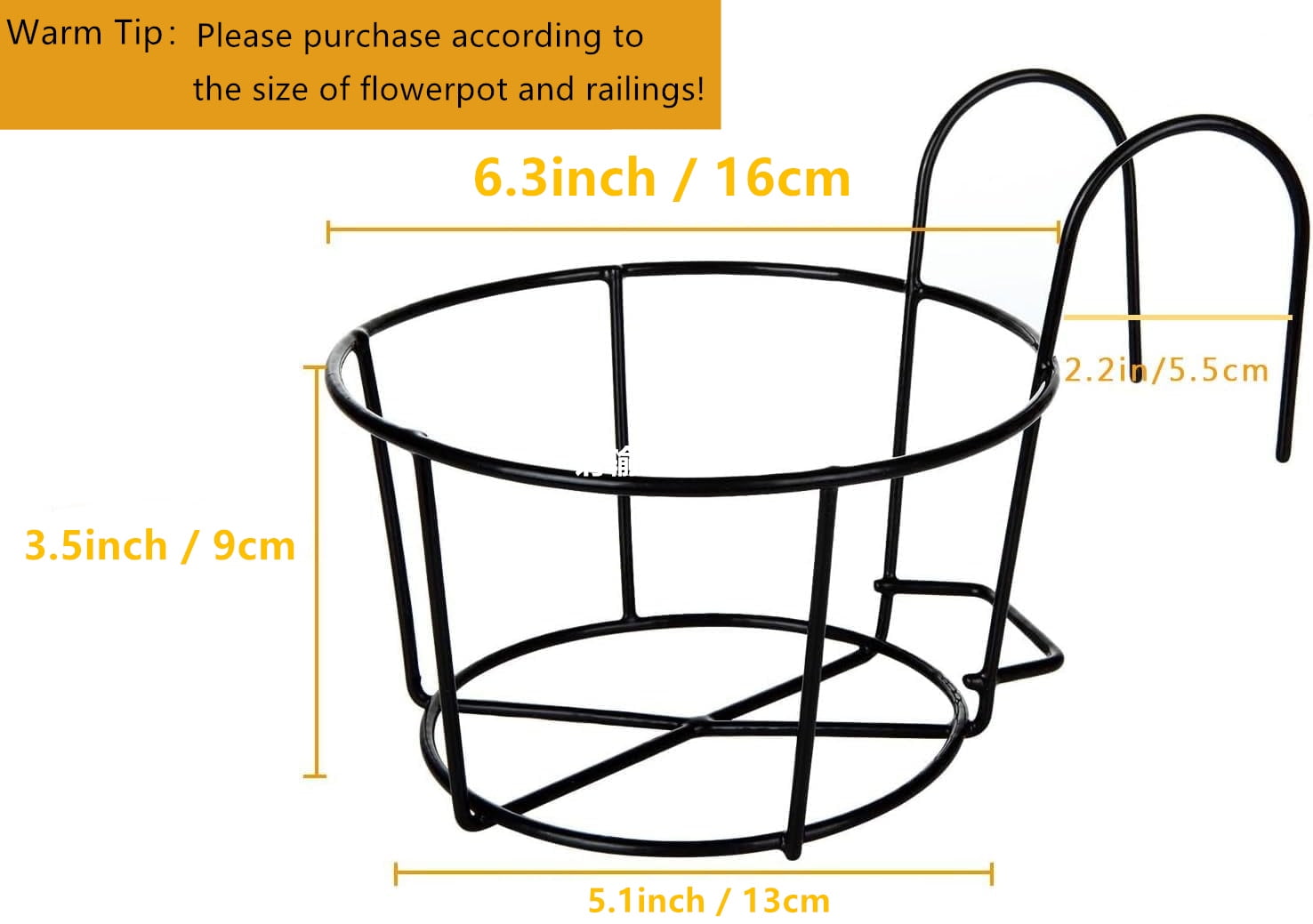 Meilimei 6-Pack Hanging Planters for Railings, 6.3 Inch Round Metal Flower Pot Holders with Double Hook, Outdoor Indoor Black Iron Plant Hangers for Balcony, Fence, Garden Decor