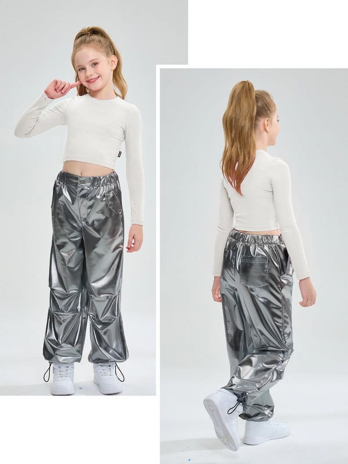 LOLANTA Girls Metallic Jogger Pants Shiny Jazz Street Hip