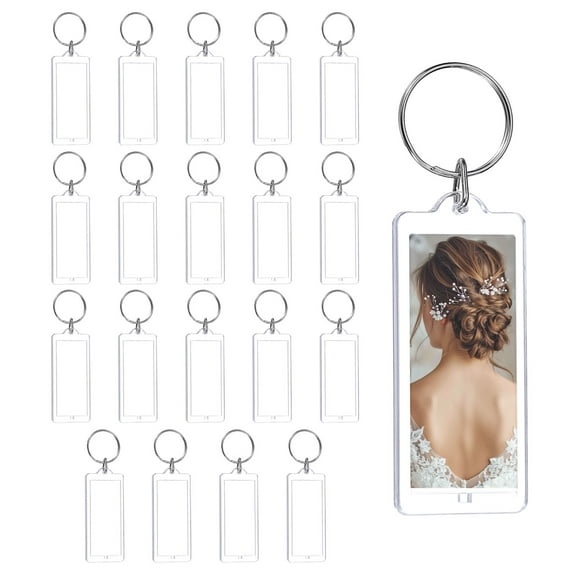 Uxcell 20 Pcs Photo Frame Keyring, 1.6 x 1.6 Inch Strip Photo Keychains