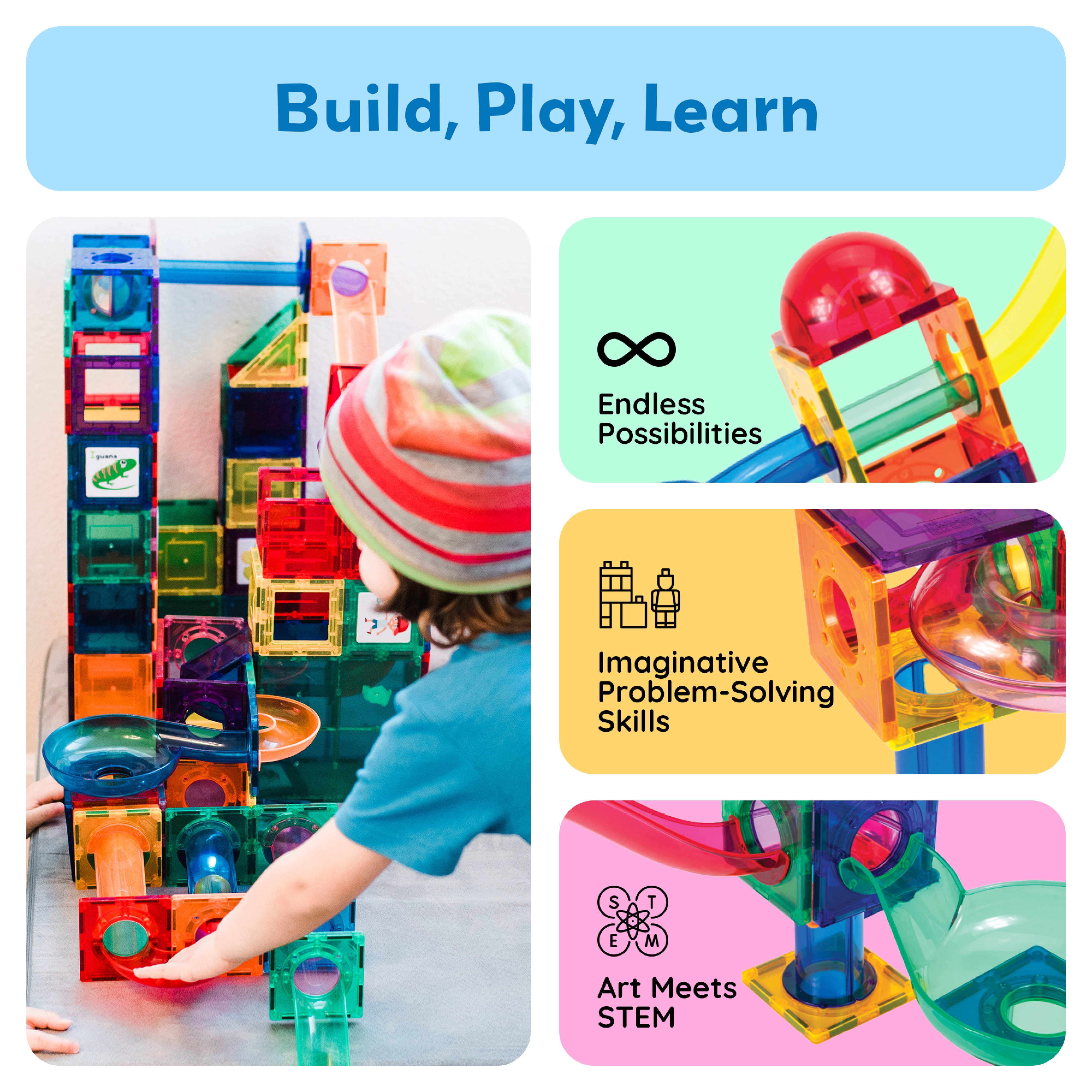 PicassoTiles Marble Run Magnetic Tiles for Kids – 70PCS STEM Educational Construction Building Blocks Race Track Toy Set