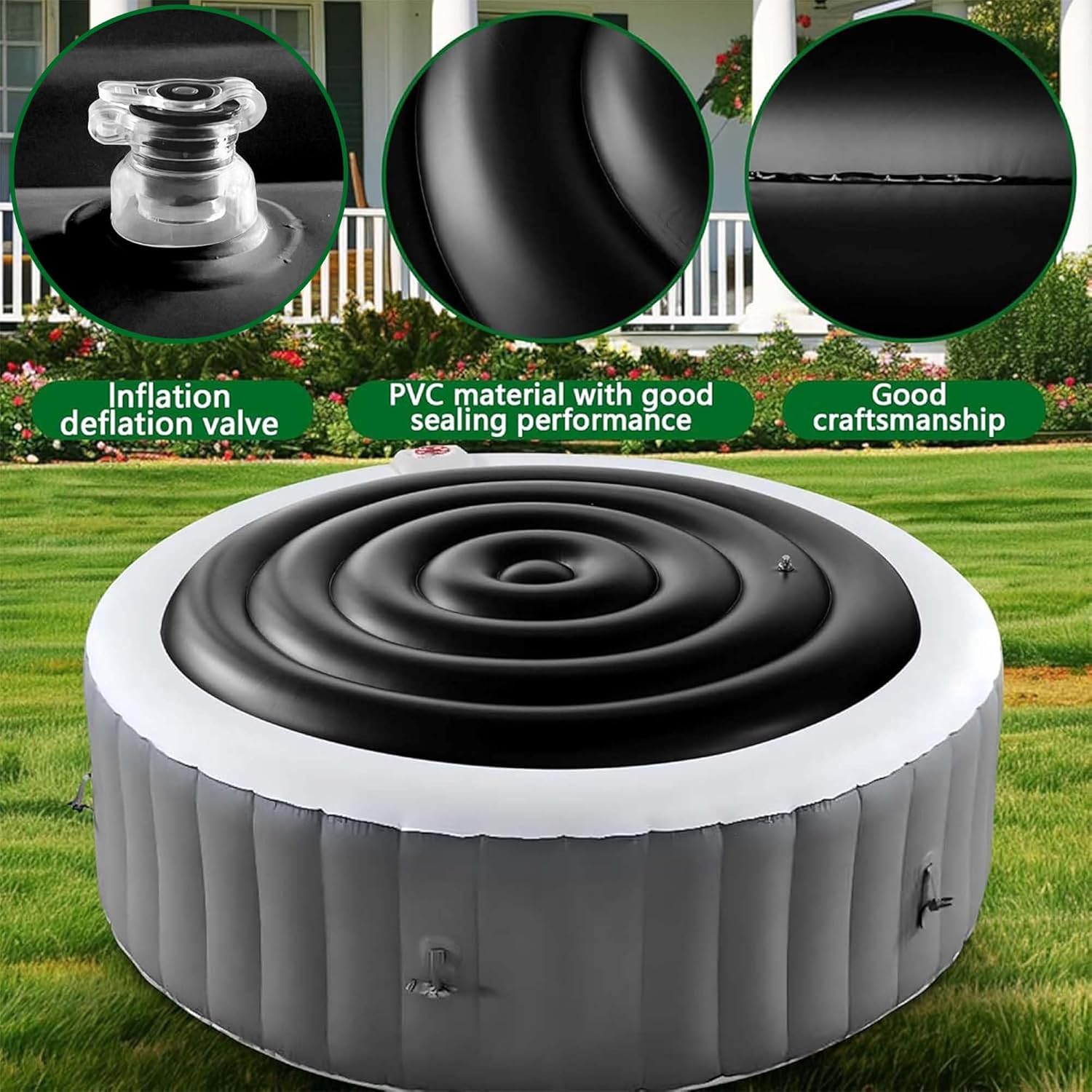 Ebaokuup 4.5' Round Inflatable Hot Tub Cover, Foldable Rainproof Black