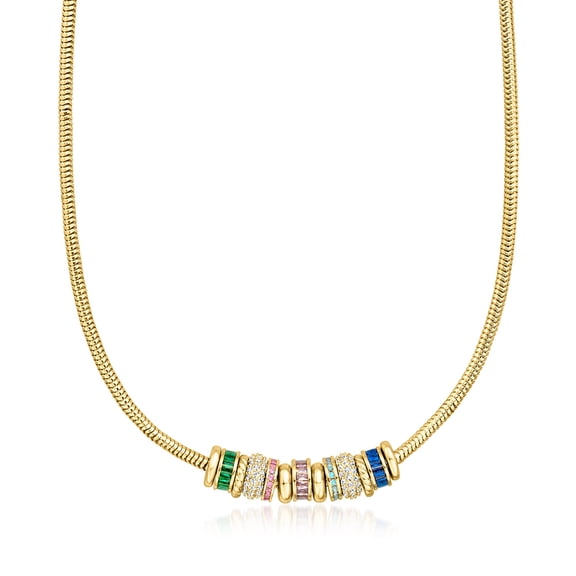 Ross-Simons 14kt Yellow Gold-Plated Bead Charm Necklace With Simulated Multicolored Gemstones, Women's, Adult