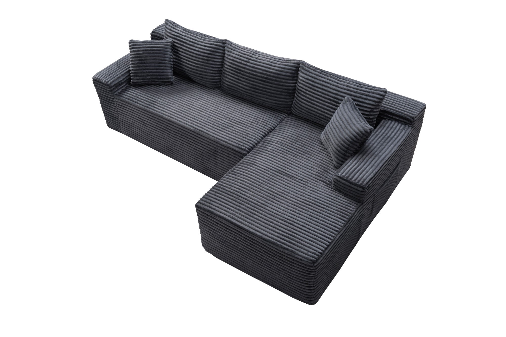 DEALTOPS 106 Inch Modular Corduroy Sectional Sofa with Right Chaise, No Assembly Required, Gray