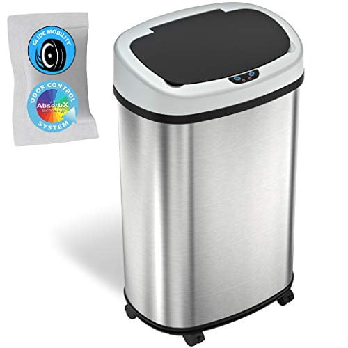 13 Gallon Trash Can Motion Sensor Stainless Steel Kitchen Garbage Hands-Free Lid 
