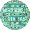 thumbnail image 1 of Ahgly Company Machine Washable Indoor Round Abstract Turquoise Blue Modern Area Rugs, 8' Round, 1 of 4