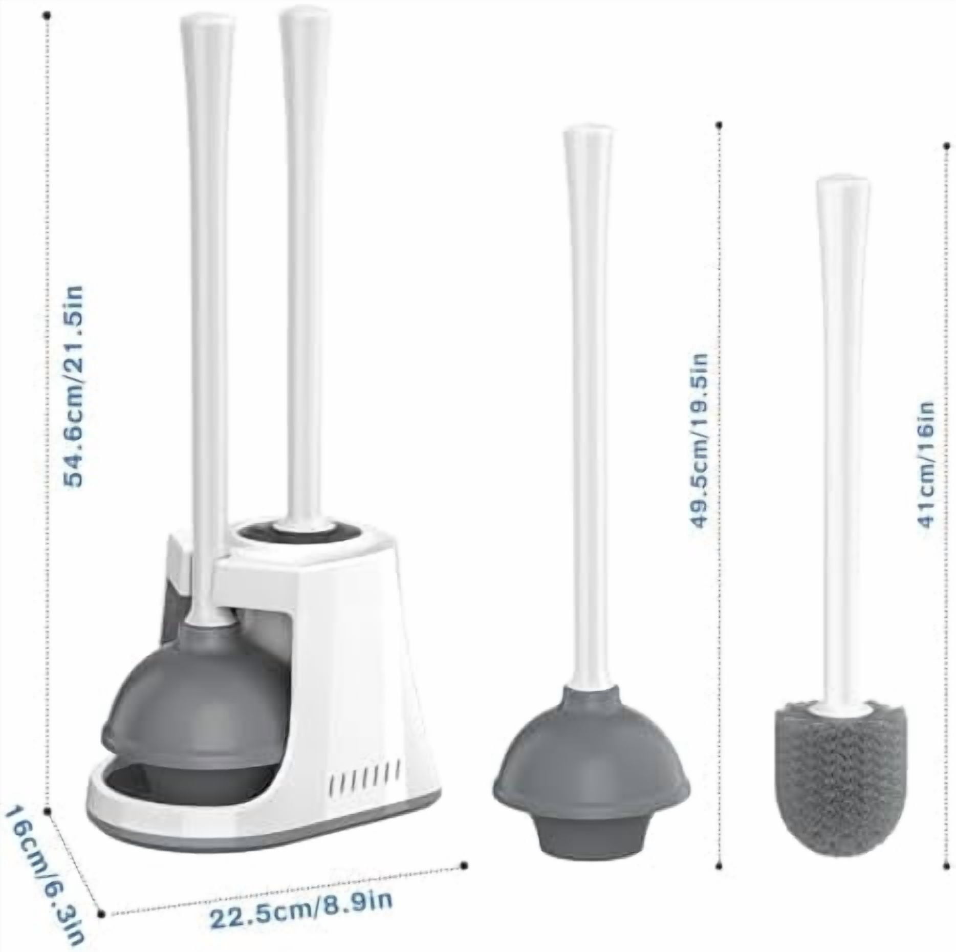 Toilet Plunger and Brush, Bowl Brush and Heavy Duty Toilet Plunger Set with Ventilated Holder, 2-in-1 Toilet Brush and Plunger Combo for Bathroom Cleaning (2, White)