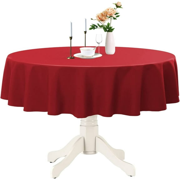 Round Waterproof Tablecloth, Stain Resistant Washable Table Cloths Wrinkle Free Polyester Table Covers for Kitchen Dining Party Wedding Indoor and Outdoor - Red, 60 Inch