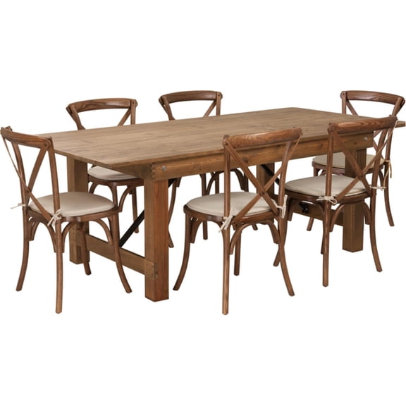 Pemberly Row 7'X40" Farm Table 6 Chair Set In Antique Rustic