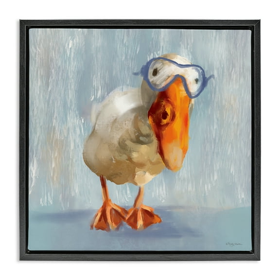 Stupell Industries Goose with Scooba Mask Animals Painting Black Floater Framed Canvas Art Print Wall Art, 18 x 18