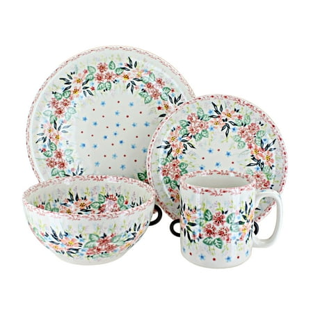 Blue Rose Polish Pottery Fairy Meadow 16 Piece Dinner Set