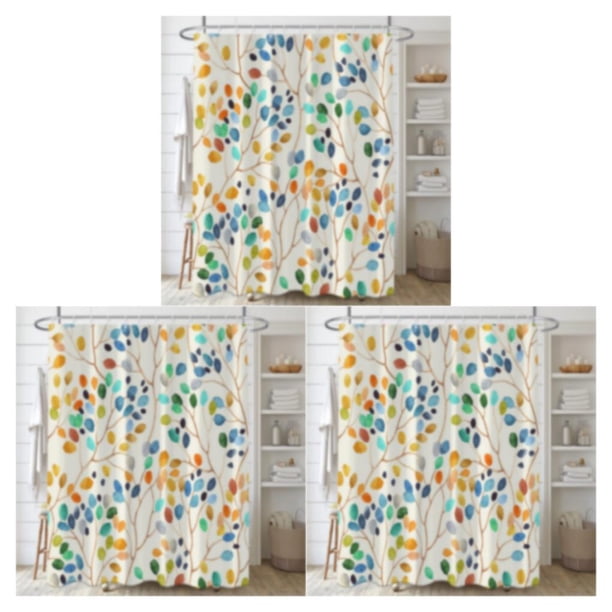 Cortina de ducha Bewildely flores color agua poliéster impermeable 180cm YL456-10