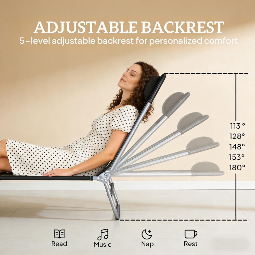 2-Pack Outdoor Tanning Sun Lounger 5-Position Adjustable Backrest Breathable Mesh Folding Pool Lounge Chair with Head Pillow for Patio Beach Poolside