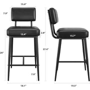 Roromall 2-Piece Bar Stools, 26 Faux Leather Counter Height Bar Stool with Back, Metal Legs, Modern Upholstered Barstool Chairs for Island, Counter Bar, Kitchen