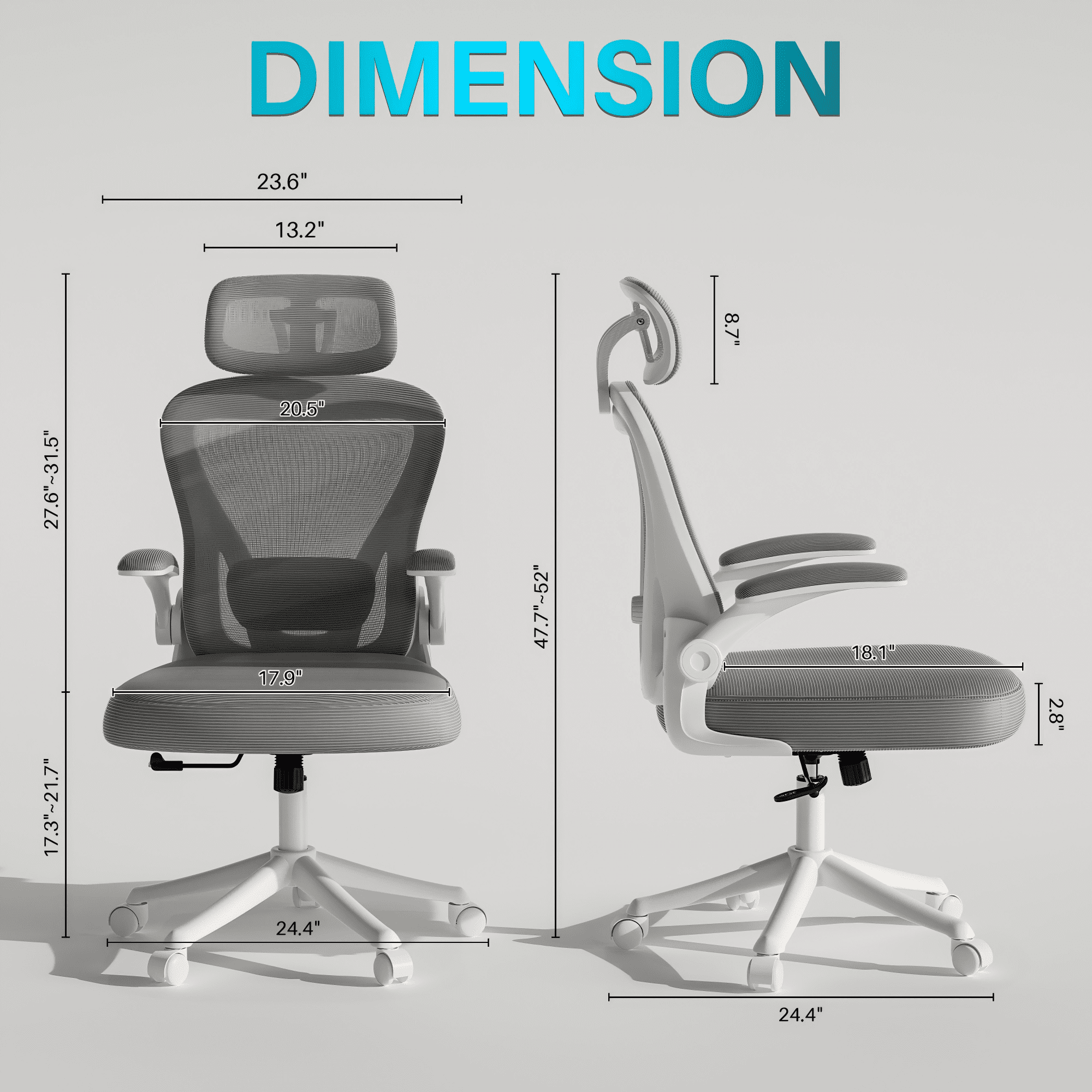 Solfway Home Office Ergonomic Mesh Office Chair, Gray/White (Set of 1)