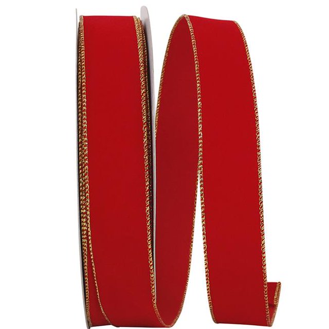 Reliant Ribbon 92270W-994-09K Value Velvet Wired Edge Ribbon - Red & Gold - 1.5 in. x 50 yards