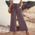 thumbnail image 2 of FAIWAD Linen Pants Women Summer Drawstring Elastic Waist Loose Palazzo Pants with Pockets Flowy Boho Beach Trousers, 2 of 8
