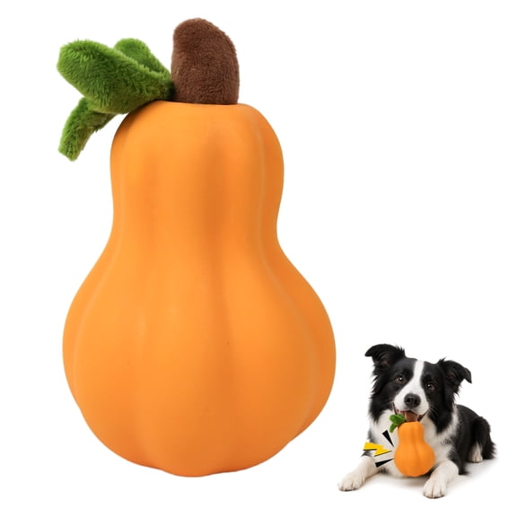 Deeow Dog Squeaky Chew Toy - Halloween Gourd Pumpkin Shaped, Latex Interactive Puppy Play Toy with Plush Stem & Leaf, Teething Toy for Small & Medium Dogs