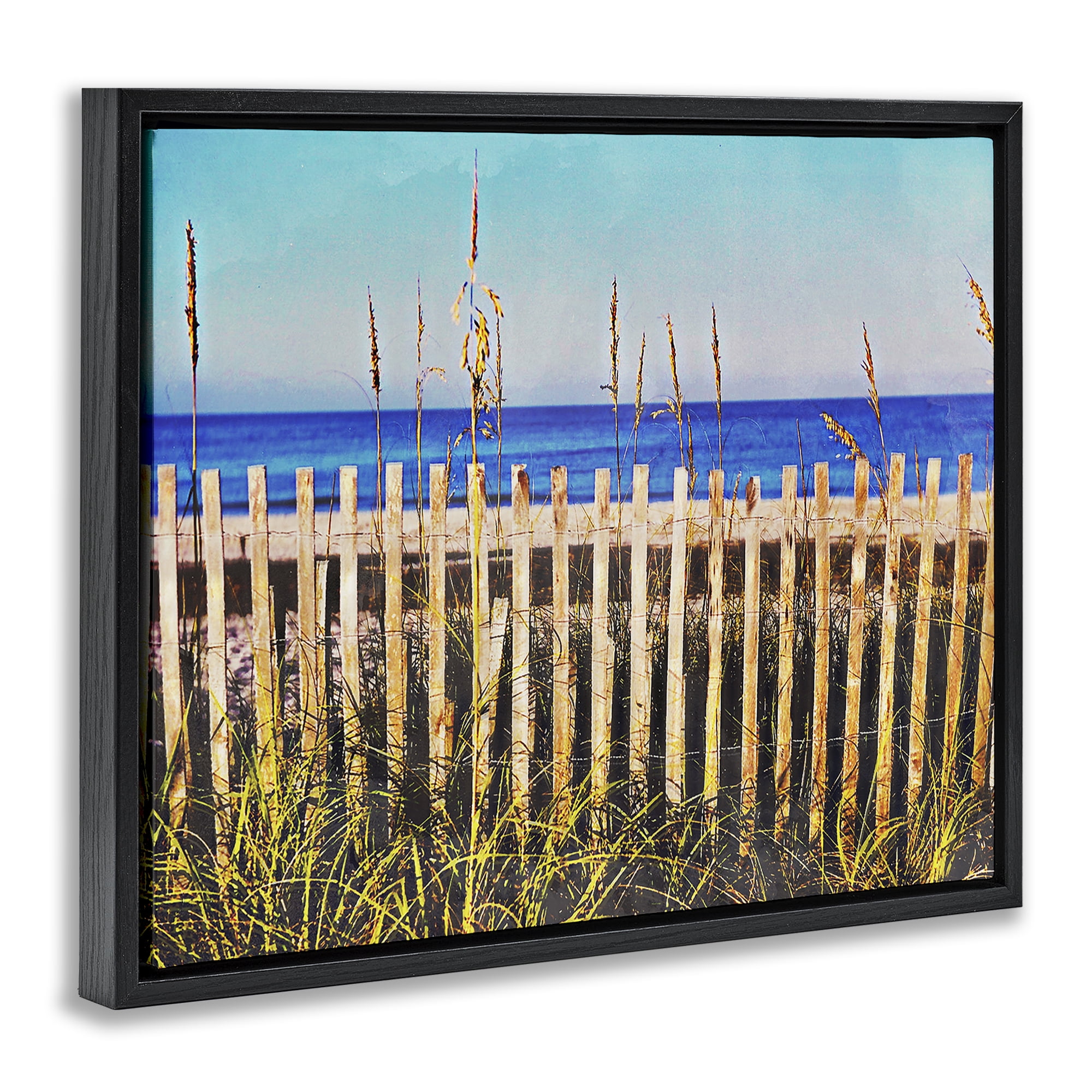 Stupell Industries Florida Fenced Beach Nautical & Beach Painting Black Floater Framed Canvas Art Print Wall Art, 31 x 25