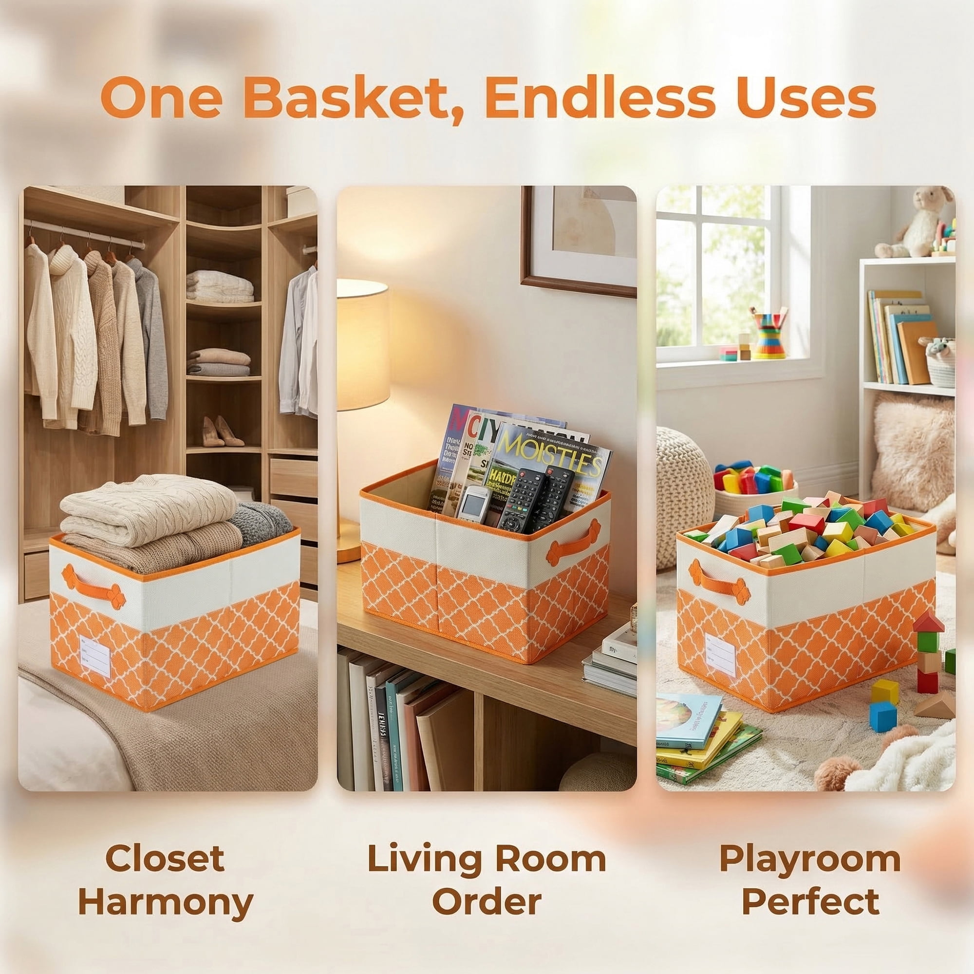 Unique Bargains Storage Basket with Handle for Organizing Objects Orange 17.3"x11.8"x10.6"