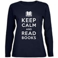 thumbnail image 1 of Restez Calme et Lisez des Livres T-Shirt à Manches Longues pour Femmes Bleu Marine, 1 of 1
