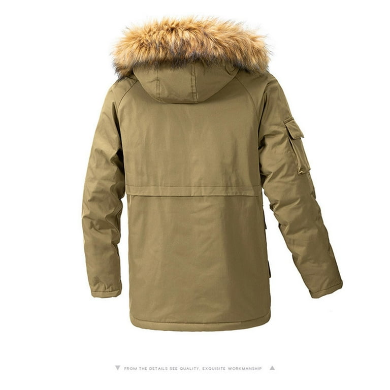 Colorblock Hooded Faux-Fur Winter Puffer Parka in Khaki and Brown Colorblock Hooded Faux-Fur Winter Puffer Parka in Khaki and Brown