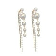 thumbnail image 2 of Hyasfey 1 Pair Stud Earrings Tassel Faux Pearls Beaded Temperament Straight Hanging Decoration High-end Long Tassel Dangle Hanging Earrings Costume Accessories, 2 of 8