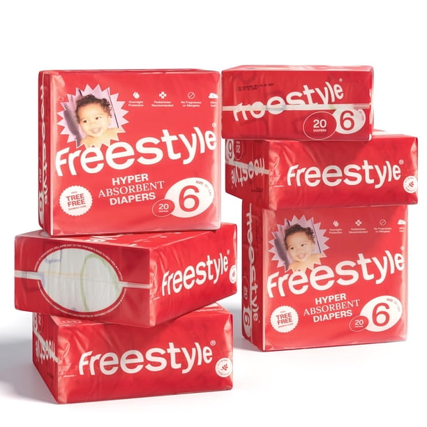 Pañales desechables Freestyle Hiperabsorbentes, tamaño 6, 16 kg, 120 °C