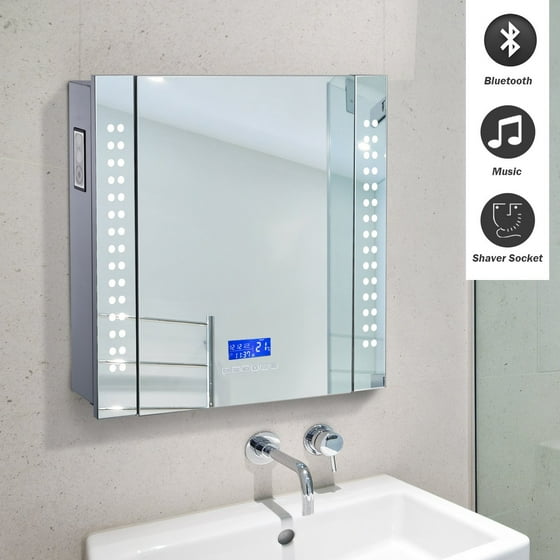 Homcom 25 X 23 Wall Mounted Led Lit Bathroom Mirror Cabinet With Homcom 25 X 23 Wall Mounted Led Lit Bathroom Mirror Cabinet With Bluetooth Speaker Shaver Socket And Lcd Display Com