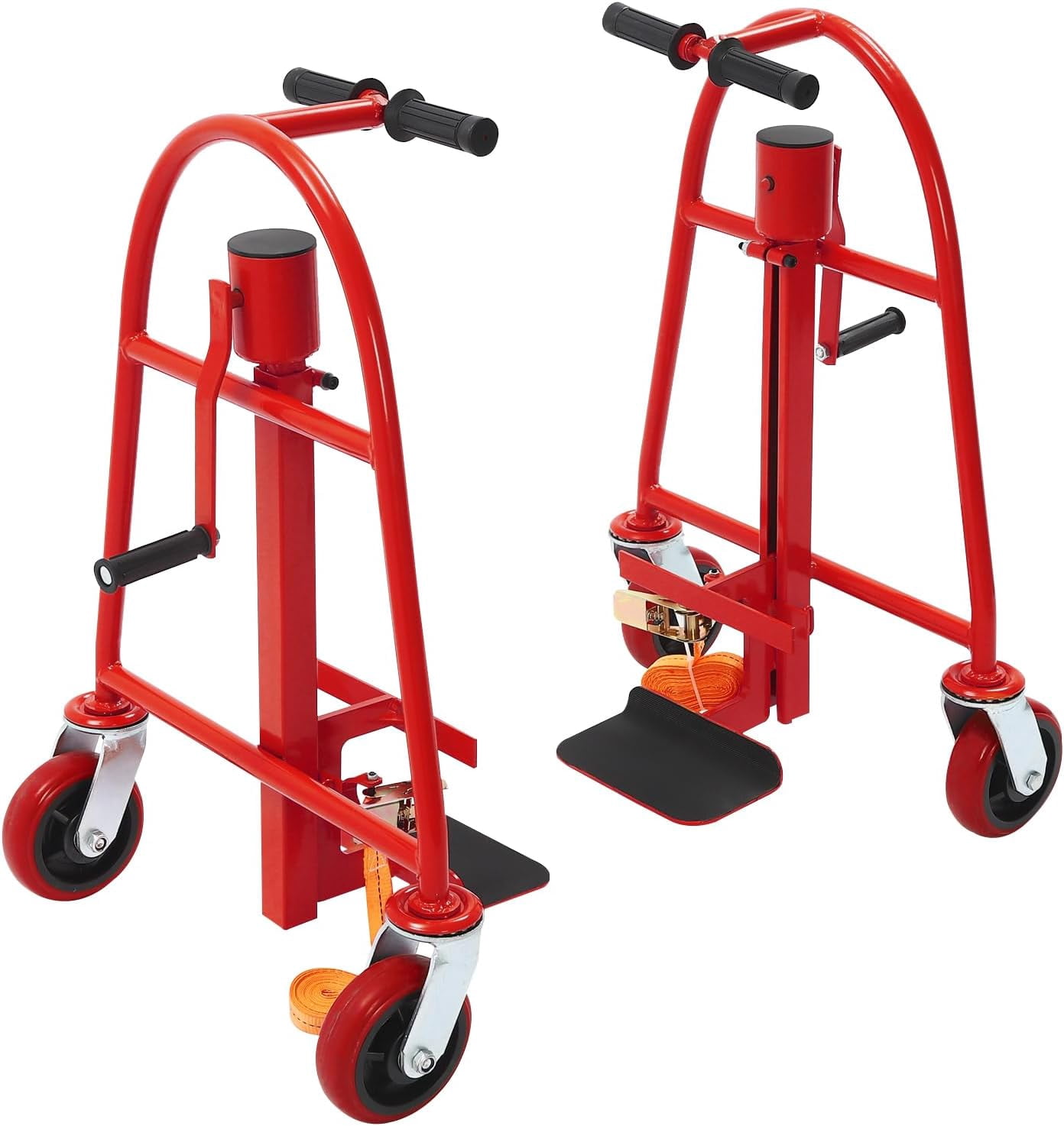 Manual Furniture and Crate Mover (Set of 2) Mover Crate Mover Heavy Duty Moving Dolly with 2 Pcs 190in Nylon Straps & Swivel Caster, 1300 lbs Capacity, 12" Lift Height Pake Handling Tools - Red